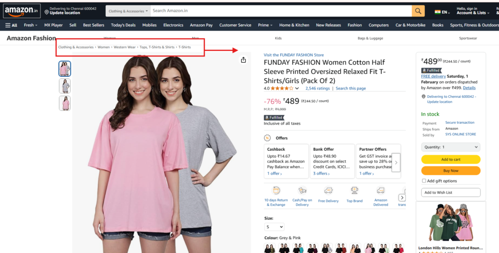 Screenshot From Amazon Breadcrumbs